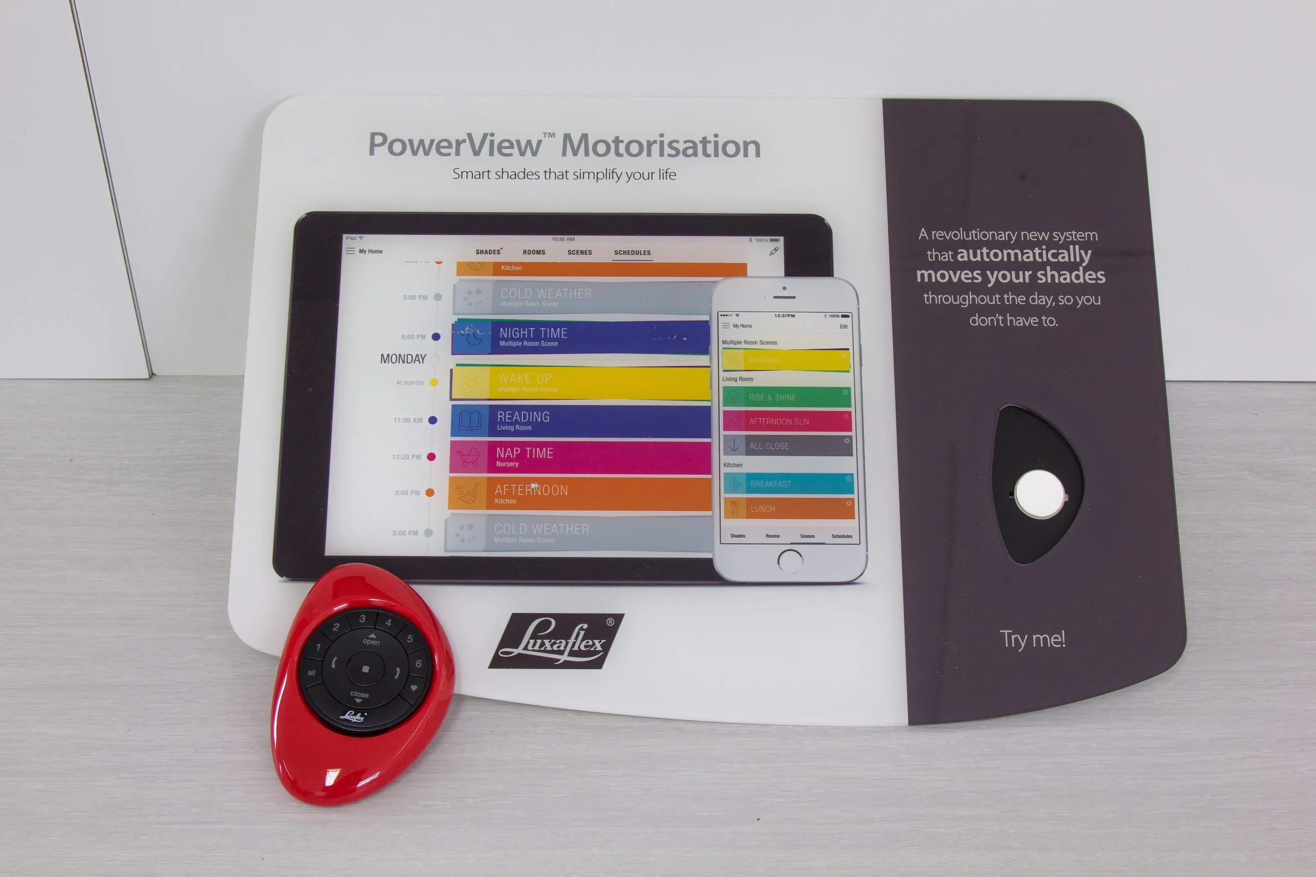 Luxaflex PowerView motorisation demonstration in the showroom